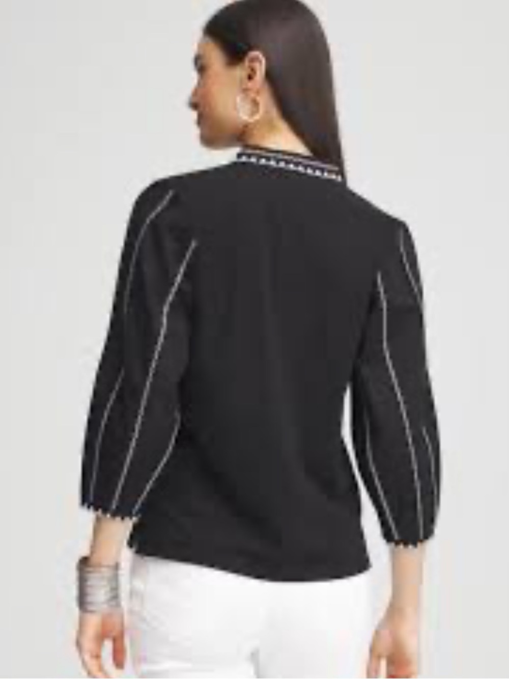 NWT Chico's Black Long-Sleeve Top with Contrast Stitching